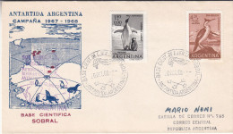 Philatélie Polaire - Argentine - Lettre De 1968 - Oblitération Base Cient De Ejercito Sobral - Oiseaux - Pinguins - Research Stations