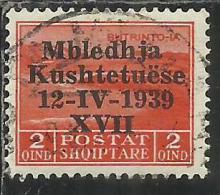 ALBANIA 1939 ASSEMBLEA COSTITUENTE 2 F USATO USED OBLITERE´ - Albania