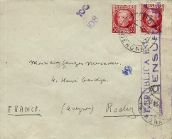 ESPAGNE LETTRE AVEC CENSURE RÉPUBLICA ESPANOLA POUR LA FRANCE . A Voir Pour étude (lot 1003) - Marcas De Censura Republicana