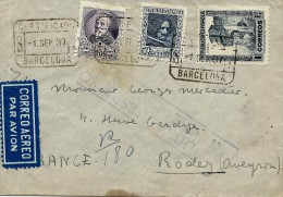 ESPAGNE LETTRE RECO PAR AVION CENSURÉE RÉPUBLICA ESPANOLA POUR LA FRANCE 1937 . A Voir Pour étude (lot 1004) - Republikeinse Censuur