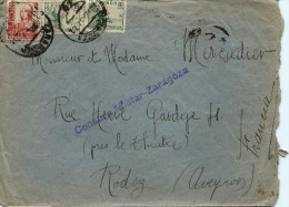 ESPAGNE LETTRE AVEC CENSURE ZARAGOZA POUR LA FRANCE 1937 . A Voir Pour étude (lot 1018) - Republicans Censor Marks