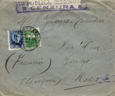 ESPAGNE LETTRE AVEC CENSURE RÉPUBLICA ESPANOLA POUR LA FRANCE 1937  . A Voir Pour étude (lot 1023) - Bolli Di Censura Repubblicana