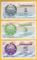 OUZBEKISTAN - Lot De 3 Billets 1, 3 Et 5 Sum. 1992.  Pick: 61a, 62a Et 63a. NEUF - Uzbekistan