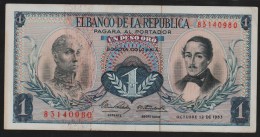 COLOMBIA 1 PESO ORO 12.10.1963  P#404b  SERIAL# 83140980    AU - Colombie