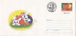 788FM- RABBITS, EASTER EGGS, COVER STATIONERY, 2000, ROMANIA - Lapins