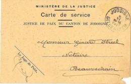 Carte De Service Ministère De La Justice Jodoigne 1927 - Zonder Portkosten