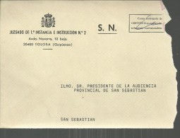 TOLOSA GUIPUZCOA  CC CON FRANQUICIA JUZGADO NUM.2 SOBRE CON ROTURAS - Franquicia Postal