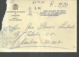 SAN SEBASTIAN CC CON FRANQUICIA MAGISTRATURA DE TRABAJO DE GUIPUZCOA Sobre Con Roturas Marcas Devolu - Postage Free