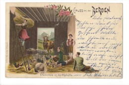11012 - Gruss Aus Den Bergen Erwachen In Der Alphütte En 1899 Litho Cachet Erstfeld - Berg