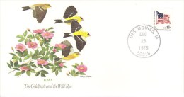 Birds And Flowers Of US States  - Iowa  -  Goldfinch  -   Wild Rose  -  Fleetwood FDC - Moineaux