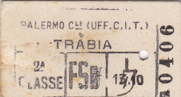 PALERMO   /  TRABIA   -  Biglietto Ferroviario Di 2^ Classe  _  6  Ottobre 1944 - Europa