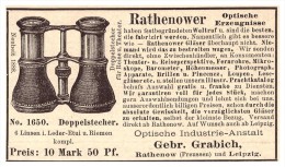 Original Werbung - 1888 -  Gebr. Grabich In Rathenow Und Leipzig , Fernglas , Optik , Fernstecher !! - Ottica