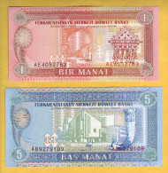 TURKMENISTAN - Lot De 2 Billets 1 Et 5 Manat. 1993. Pick: 1 Et 2. NEUF - Turkmenistán