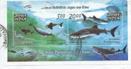 TIMBRES - STAMPS - INDE -2009- ANIMAUX MARINS - DOLPHIN GANGES (Platanisca Gangetica) Et REQUIN BALEINE (Rhincodon Typus - Used Stamps
