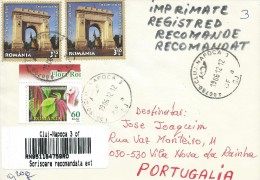 TIMBRES - STAMPS - LETTRE RECOMMANDÉE POUR PORTUGAL - ARC DE TRIOMPHE À BUCAREST ET FLEUR (Amaranthus Caudatus) - Brieven En Documenten