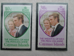CAYMAN ISLANDS 1973 ROYAL WEDDING Princess ANNE To MAK PHILLIPS SET TWO STAMPS MNH. - Kaimaninseln