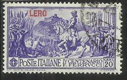 EGEO 1930 LERO (LEROS) FERRUCCI CENT. 20 CENTESIMI USATO USED OBLITERE´ - Aegean (Lero)