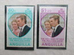 ANGUILLA 1973 ROYAL WEDDING Princess ANNE To MARK PHILLIPS SET TWO STAMPS MNH. - Anguilla (1968-...)