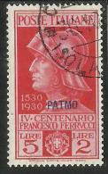 EGEO 1930 PATMO (PATMOS) FERRUCCI LIRE 5 USATO USED OBLITERE´ - Egée (Patmo)