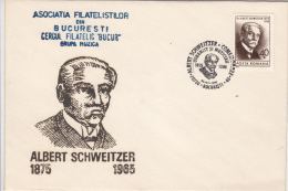 ALBERT SCHWEITZER, MUSICIAN, MEDICAL MISSIONARY, SPECIAL COVER, 1965, ROMANIA - Albert Schweitzer