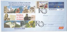 EUROPEAN CENTRAL BANK CULTURAL DAYS, COVER STATIONERY, ENTIER POSTAUX, OBLIT FDC, 2009, ROMANIA - EU-Organe