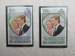 ST.VINCENT 1973 ROYAL WEDDING Princess ANNE To MARK PHILLIPS FULL SET TWO STAMPS MNH. - St.Vincent (...-1979)