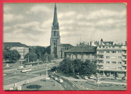 158615 / Karlsruhe I.B. - TRAMWAY , CAR , DURLACHER TOR MIT  BERNHARDUSKIRCHE U. BUNDESFACHSCHULE Germany Deutschland - Karlsruhe