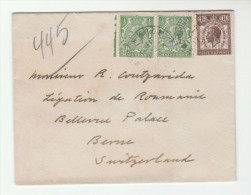 1929 Gosforth GB GV Stamps COVER To ROMANIAN LEGATION In BERNE SWITZERLAND Romania Diplomatic Embassy - Covers & Documents