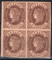 Bloque De 4 Sellos 4 Cuartos Isabel II 1862, Num 58 ** - Nuevos