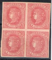 Bloque De 4 Sellos 4 Cuartos Isabel II 1864, Num 64 * - Nuevos