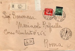 1945  LETTERA RACCOMANDATA CON ANNULLO ROMA SUCCURSALE 61 VIA NIZZA - Marcofilía