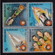 Burundi Used Scott #478 Block Of 4 31fr Apollo Soyuz Space Test Project - United States