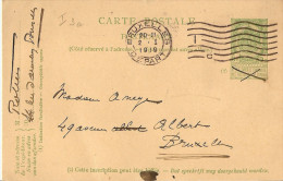 Entier Postal De 1908 Utilisé Le 2/1/1919 - Obl Mécamique Bruxelles Départ-cercle Intérieur Brisé (sous Le BR)de Brux - Fortune (1919)