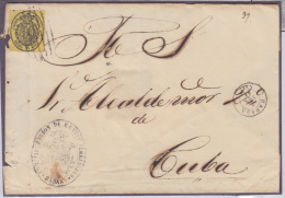 1858-H-69* CUBA ESPAÑA SPAIN. ISABEL II. CORREO OFICIAL. 1861. OFFICIAL MAIL. SOBRE ½ ONZA. MARCA PARRILLA LINEAS - Préphilatélie