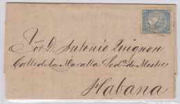 1868-H-16. CUBA ESPAÑA SPAIN. ISABEL II. 1868. Ed.Ant.13. SOBRE 10c. DE MATANZAS A LA HABANA. - Prephilately