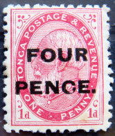 TONGA 1891 4d Ovpt.on 1d King George I MLH Scott6 CV$4 - Tonga (...-1970)
