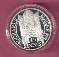 FRANKRIJK 100 FRANCS 1990 ZILVER PROOF CHARLEMAGNE KM989 SPOTS ONLY ON CAPSULE - Essays & Proofs