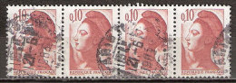 Timbre France Y&T N°2179x4 (01) Paire Obl. Liberté De Gandon. 10 C. Rouge-brun. Cote 0.30 € - 1982-1990 Liberty Of Gandon