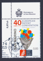 2013 SAN MARINO "40° ANNIVERSARIO FIRMA CONVENZIONE CONCESSIONE BREVETTI EUROPEI (CBE)" SINGOLO ANNULLO PRIMO GIORNO - Used Stamps