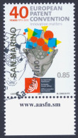 2013 SAN MARINO "40° ANNIVERSARIO FIRMA CONVENZIONE CONCESSIONE BREVETTI EUROPEI (CBE)" SINGOLO ANNULLO PRIMO GIORNO - Used Stamps