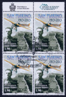 2013 SAN MARINO "CENTENARIO ATTERRAGGIO GIANNI WIDMER" QUARTINA ANNULLO PRIMO GIORNO - Used Stamps