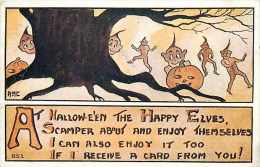 232141-Halloween, F.A. Owen No 852, Artist AMC, Elves Brownies Scampering Around A Tree Trunk - Halloween