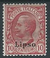 1912 EGEO LIPSO EFFIGIE 10 CENT MH * - G019 - Egeo (Lipso)