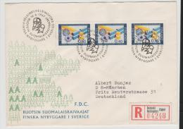 SF-M031/ Finnische Siedler In Schweden (3-er Streifen) FDC, Einschreiben Nach Deutschland - Lettres & Documents