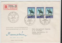 SF-M032 FINNLAND - / Mannerheim FDC, Einschreiben NachDeutschland 1967 (3-erStreifen) - Lettres & Documents