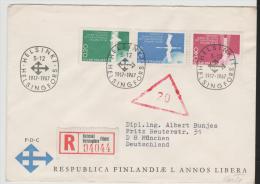 SF-M037/  FINNLAND - FDC Einschreiben Nach Deutschland 5.12.67, 50 Jahre Unabhängigkeit - Brieven En Documenten