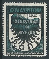 1944 EGEO OCCUP. TEDESCA POSTA AEREA PRO SINISTRATI 1 LIRA MH * - G016 - Egeo (Ocu. Alemana)