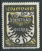 1944 EGEO OCCUP. TEDESCA POSTA AEREA PRO SINISTRATI 50 CENT MH * - G016 - Ägäis (Dt. Bes.)