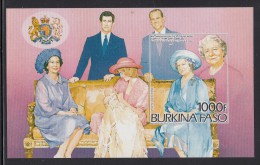 Burkina Faso MNH Scott #707 Imperf Souvenir Sheet 1000fr Christening Of Prince William - Queen Mother´s 85th - Burkina Faso (1984-...)
