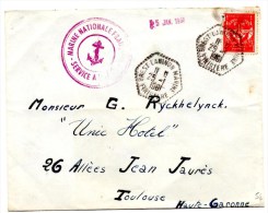 Lettre En F.M. (25.01.1961) Brest Laninon Marine Pour Toulouse_Service à La Mer_Dragueur ARIES - Militaire Zegels